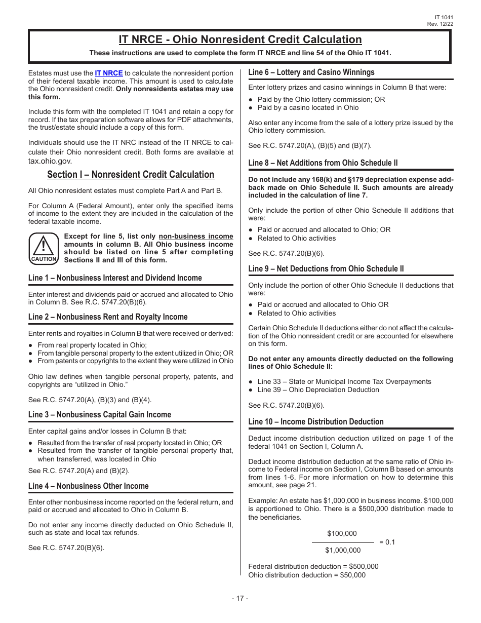 Instructions for Form IT1041 Fiduciary Income Tax Return - Ohio, Page 19