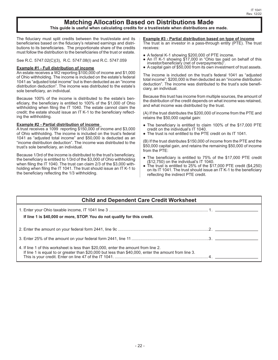 Instructions for Form IT1041 Fiduciary Income Tax Return - Ohio, Page 24
