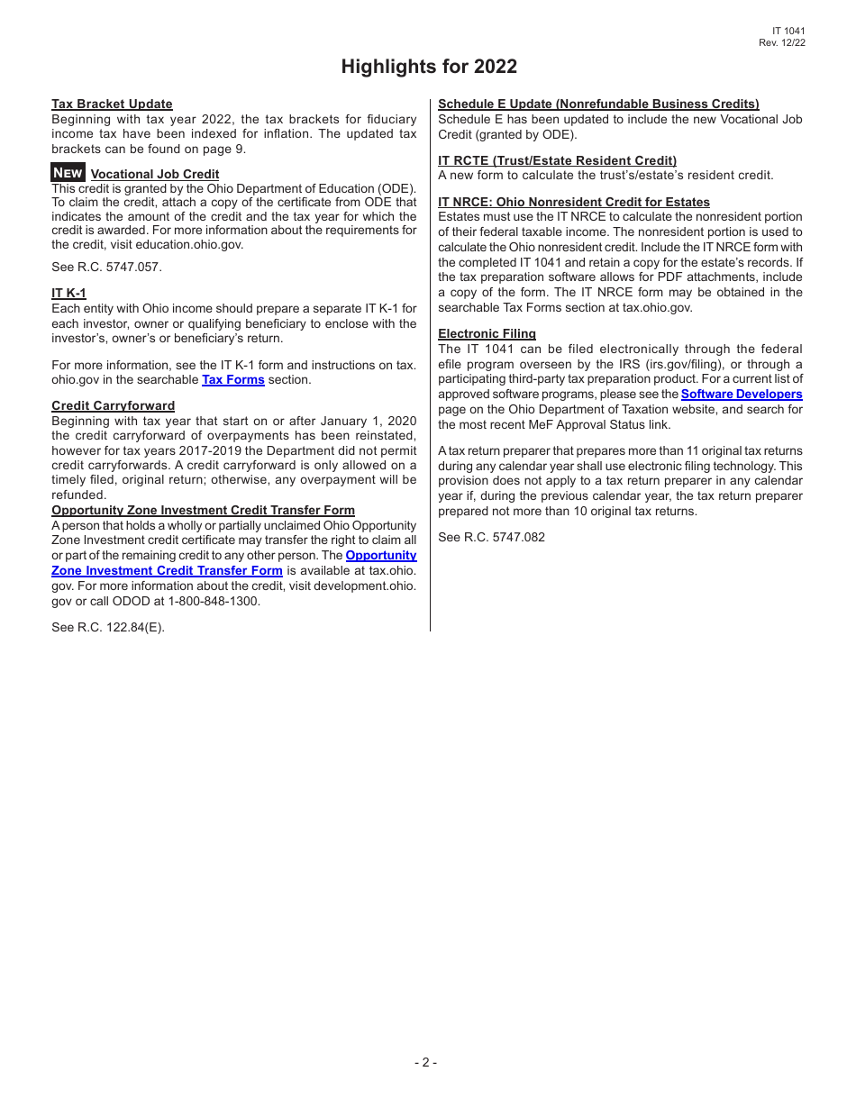 Instructions for Form IT1041 Fiduciary Income Tax Return - Ohio, Page 4