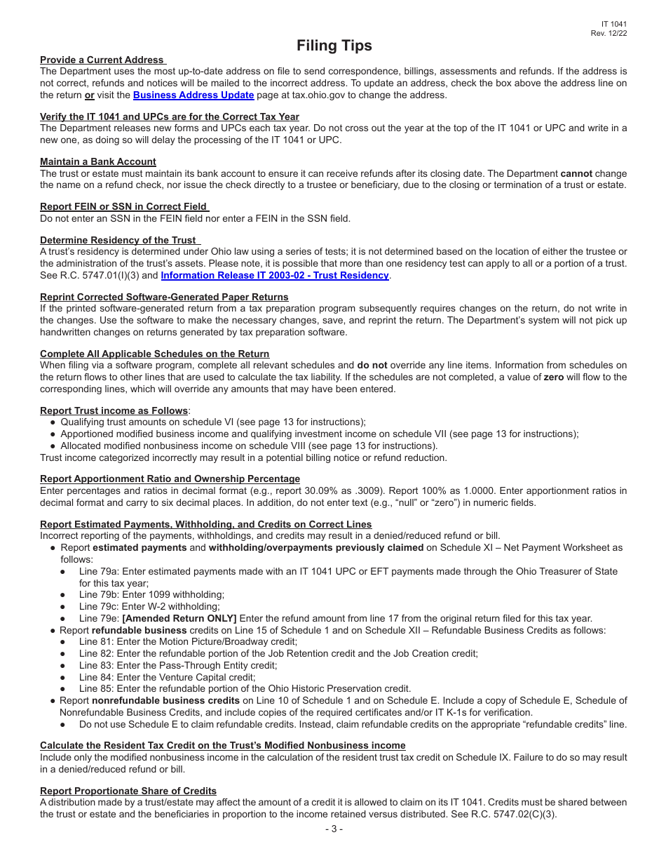 Instructions for Form IT1041 Fiduciary Income Tax Return - Ohio, Page 5