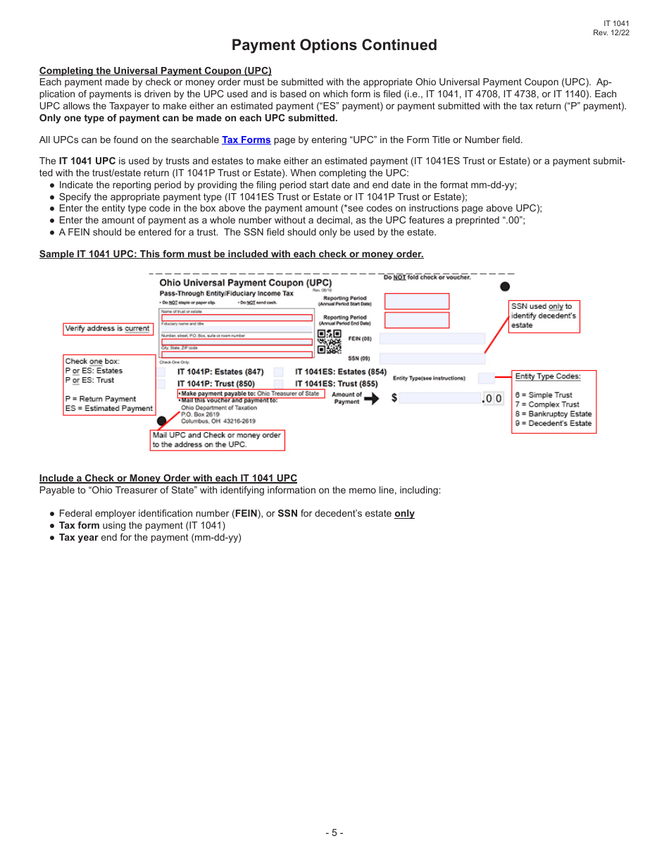 Instructions for Form IT1041 Fiduciary Income Tax Return - Ohio, Page 7