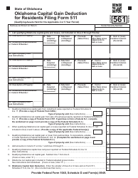 Form 561 Oklahoma Capital Gain Deduction for Residents Filing Form 511 - Oklahoma