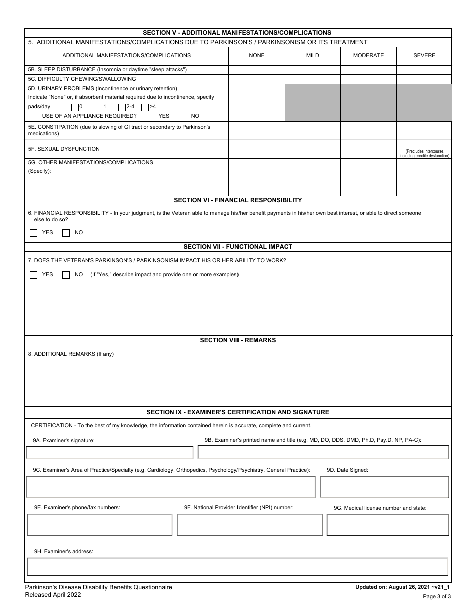 Parkinsons Disease Disability Benefits Questionnaire, Page 3