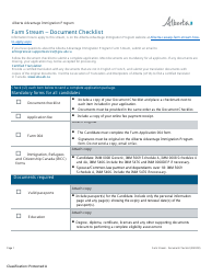 Farm Stream &quot; Document Checklist - Alberta Advantage Immigration Program - Alberta, Canada