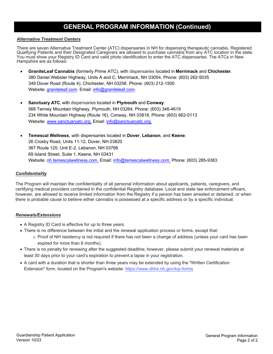 Guardianship Patient Application - Therapeutic Cannabis Program - New Hampshire, Page 10