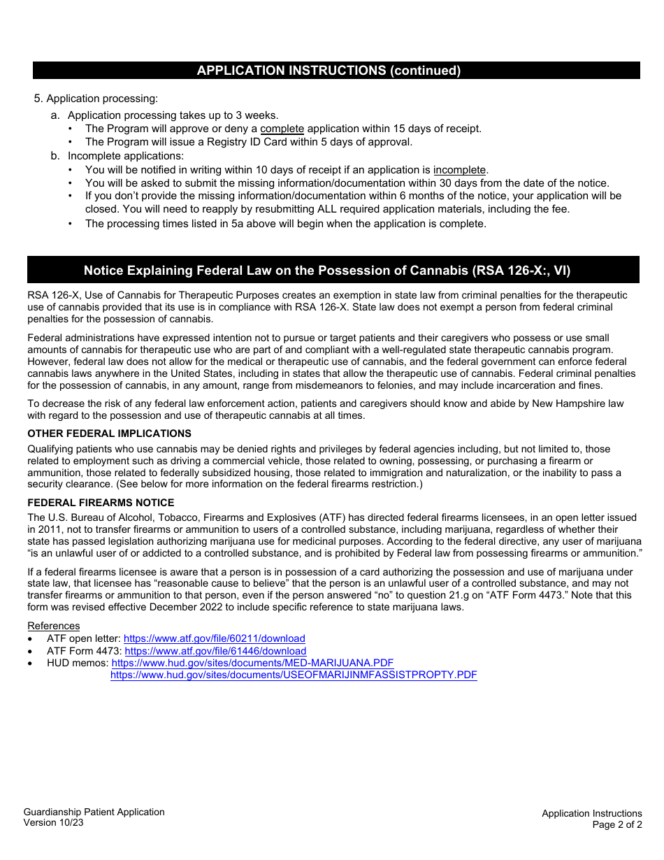 Guardianship Patient Application - Therapeutic Cannabis Program - New Hampshire, Page 2