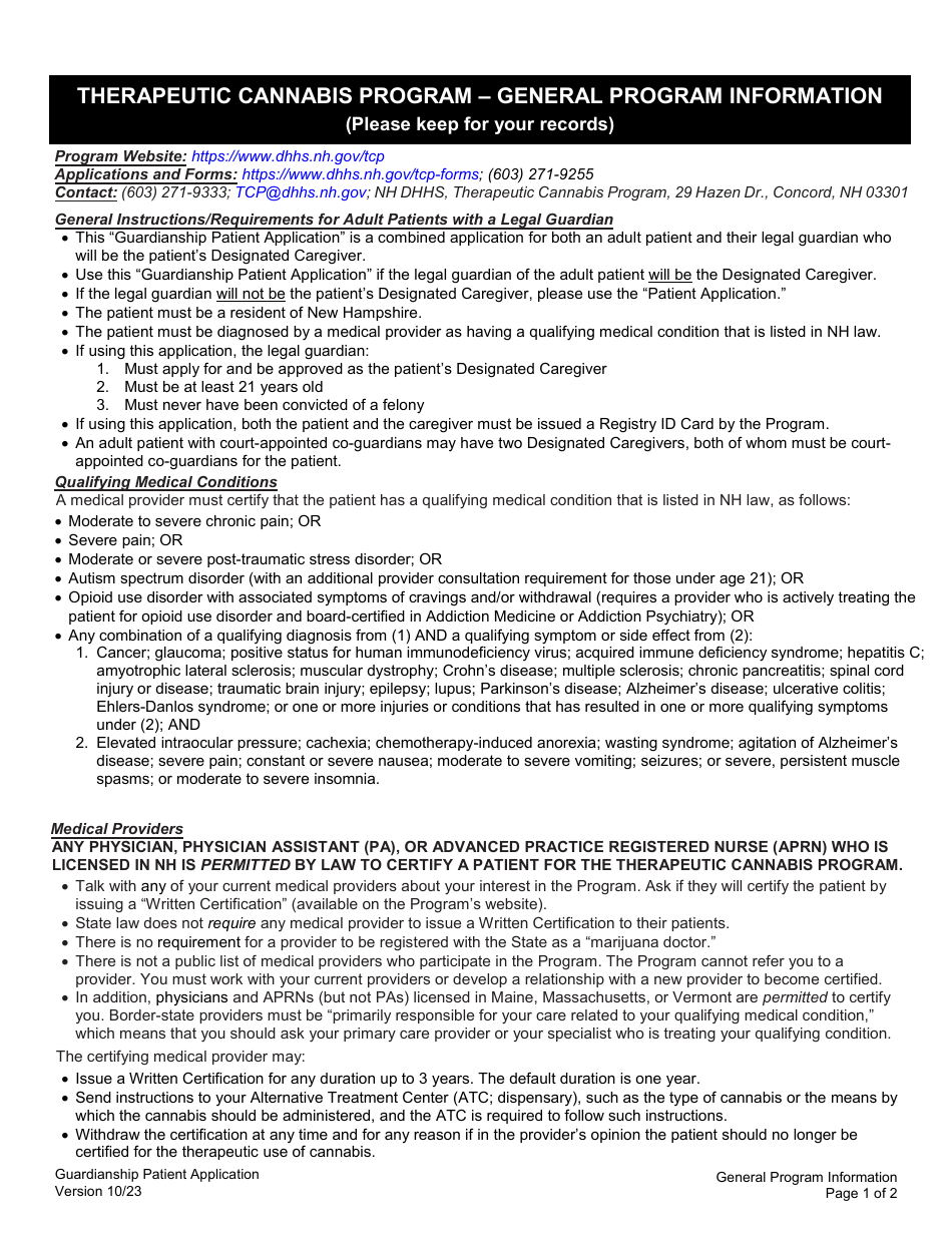 Guardianship Patient Application - Therapeutic Cannabis Program - New Hampshire, Page 9