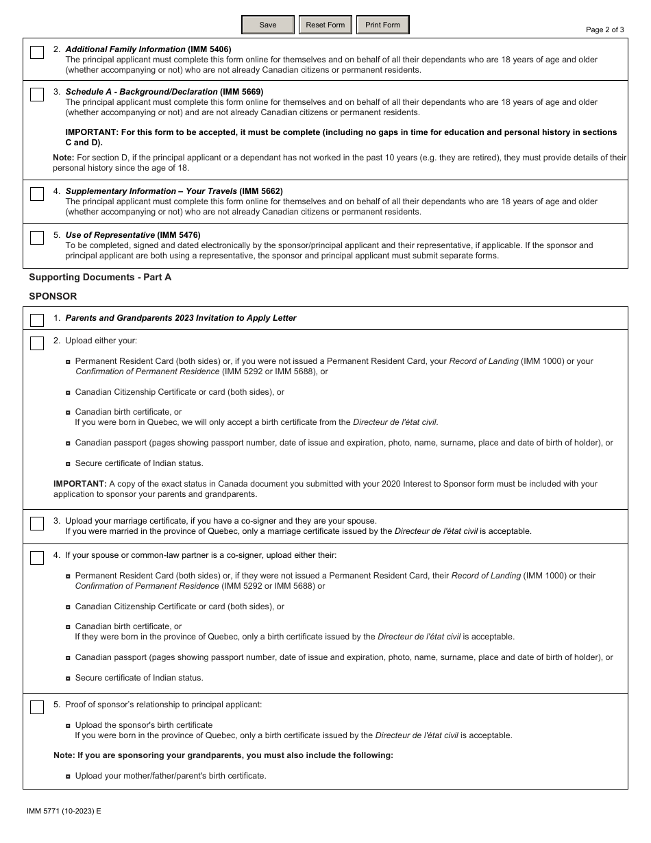 Form IMM5771 Document Checklist for Parents and Grandparents - Canada, Page 2