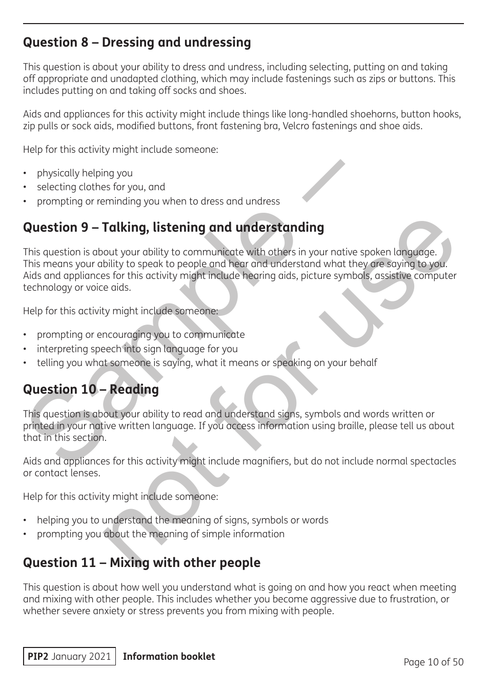 Form PIP2 Personal Independence Payment Information Booklet - Sample - United Kingdom, Page 10