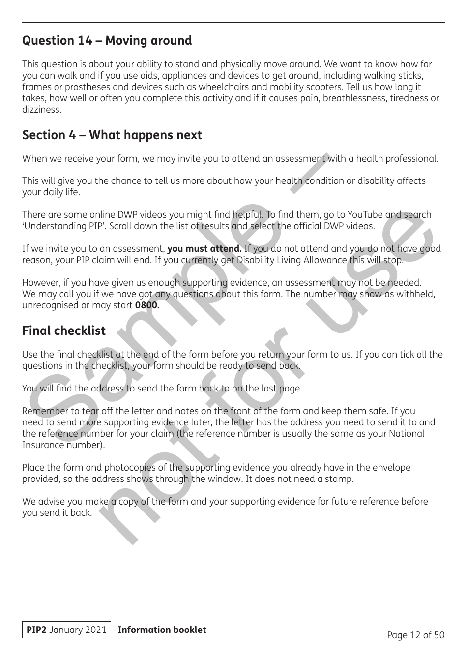 Form PIP2 Personal Independence Payment Information Booklet - Sample - United Kingdom, Page 12