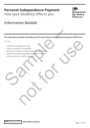 Form PIP2 Personal Independence Payment Information Booklet - Sample - United Kingdom