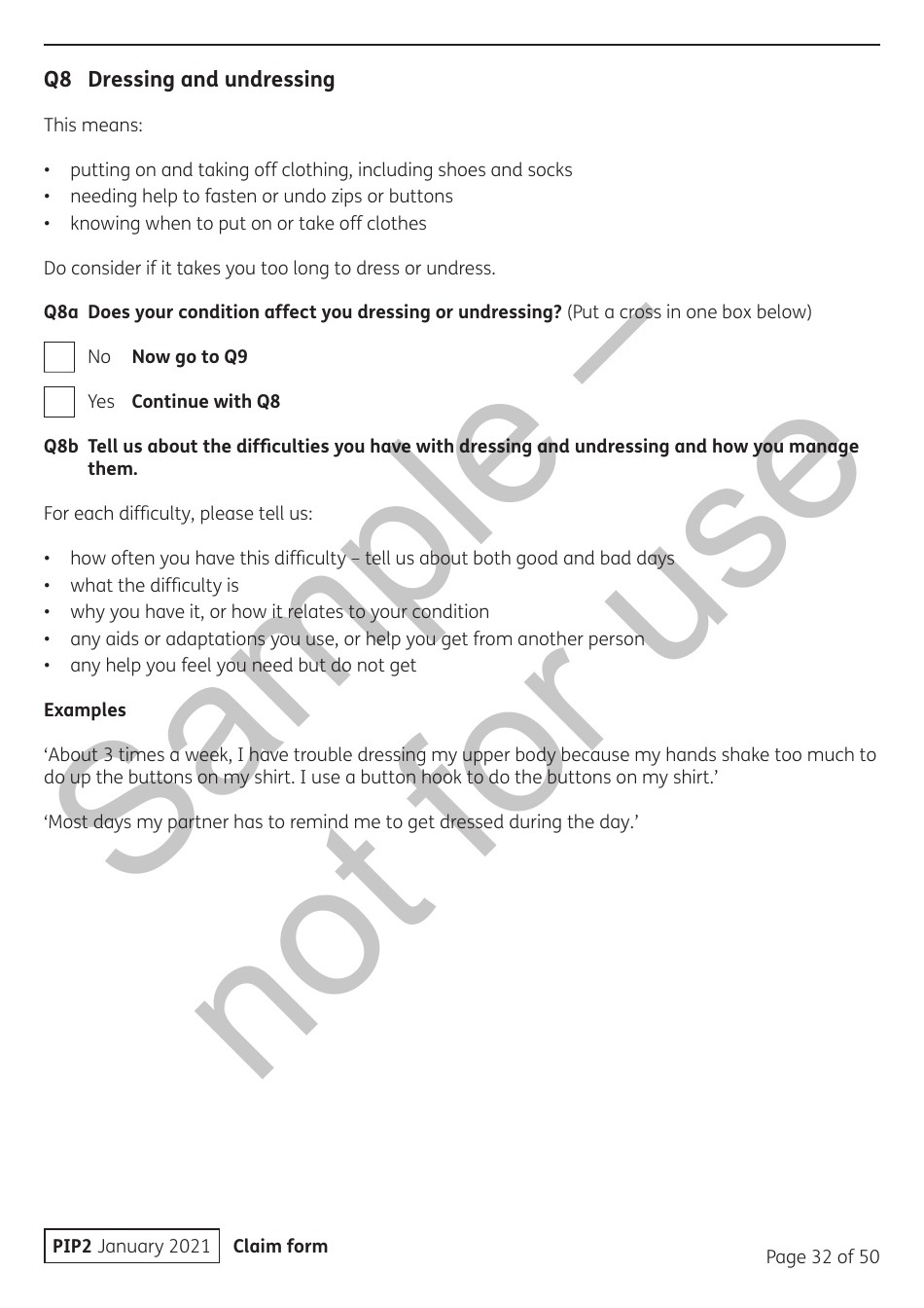 Form PIP2 Personal Independence Payment Information Booklet - Sample - United Kingdom, Page 32