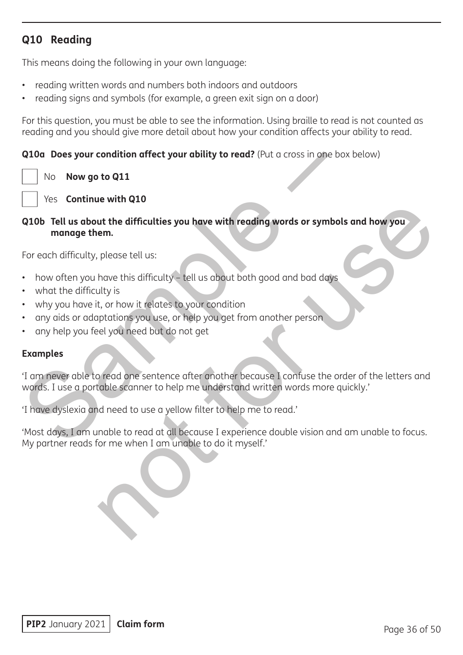 Form PIP2 Personal Independence Payment Information Booklet - Sample - United Kingdom, Page 36