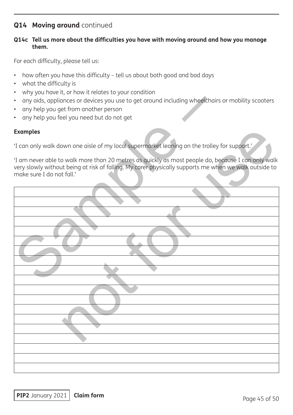 Form PIP2 Personal Independence Payment Information Booklet - Sample - United Kingdom, Page 45