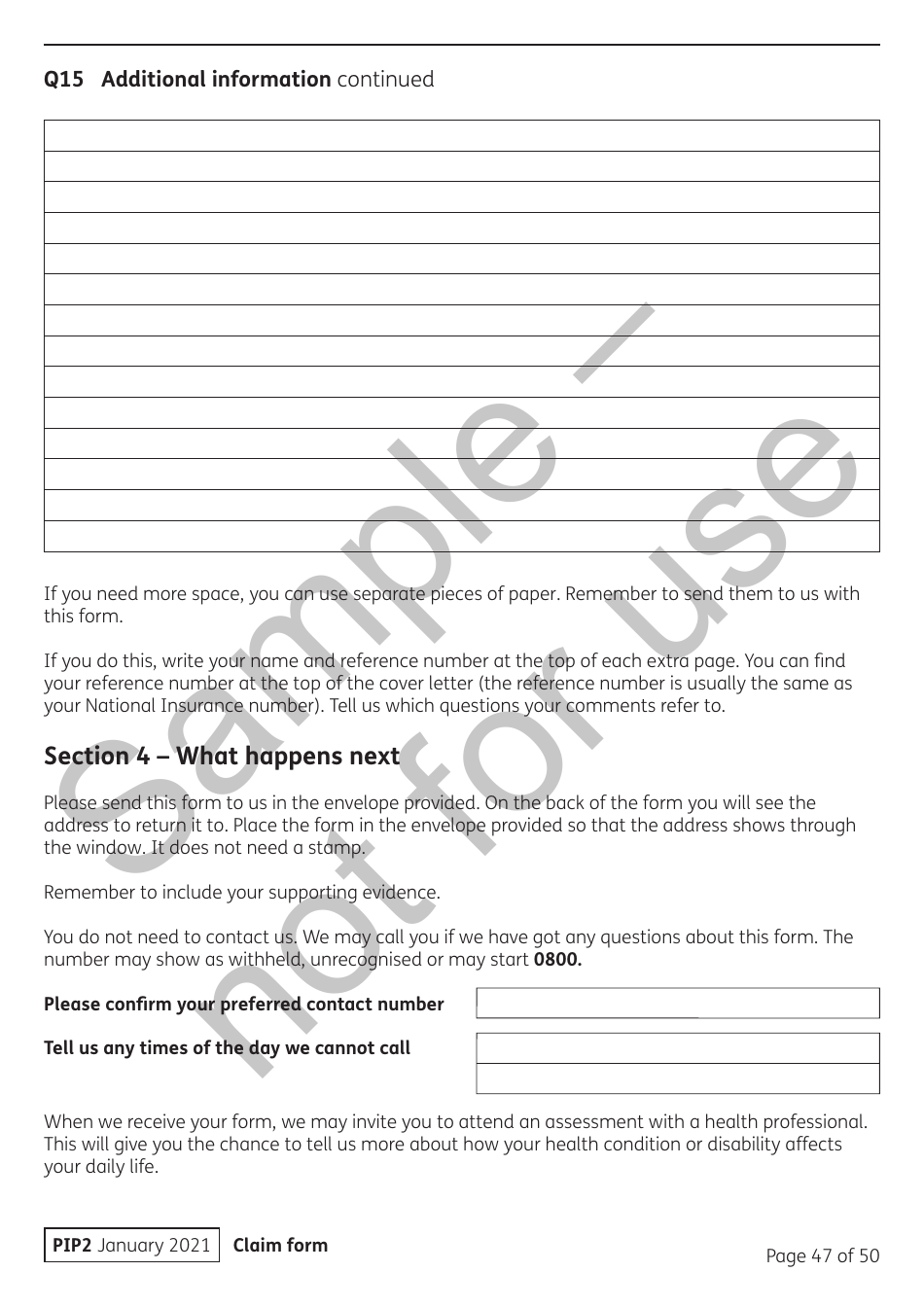 Form PIP2 Personal Independence Payment Information Booklet - Sample - United Kingdom, Page 47