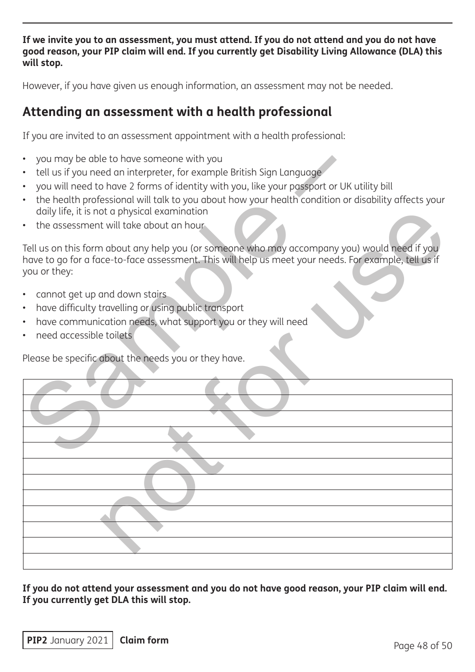 Form PIP2 Personal Independence Payment Information Booklet - Sample - United Kingdom, Page 48