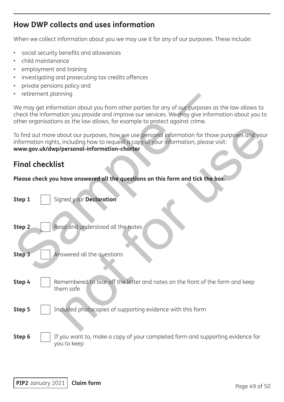 Form PIP2 Personal Independence Payment Information Booklet - Sample - United Kingdom, Page 49
