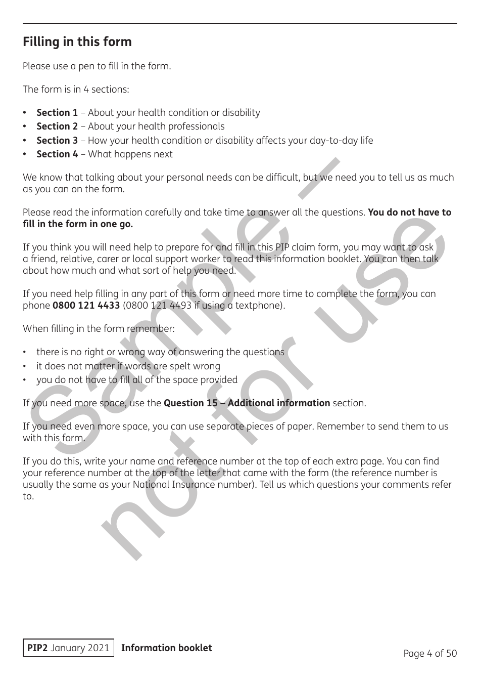 Form PIP2 Personal Independence Payment Information Booklet - Sample - United Kingdom, Page 4