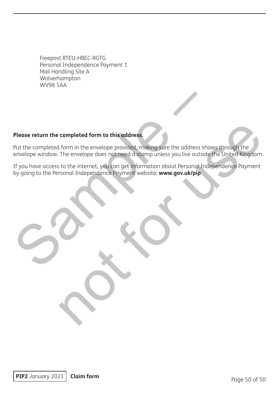 Form PIP2 Personal Independence Payment Information Booklet - Sample - United Kingdom, Page 50