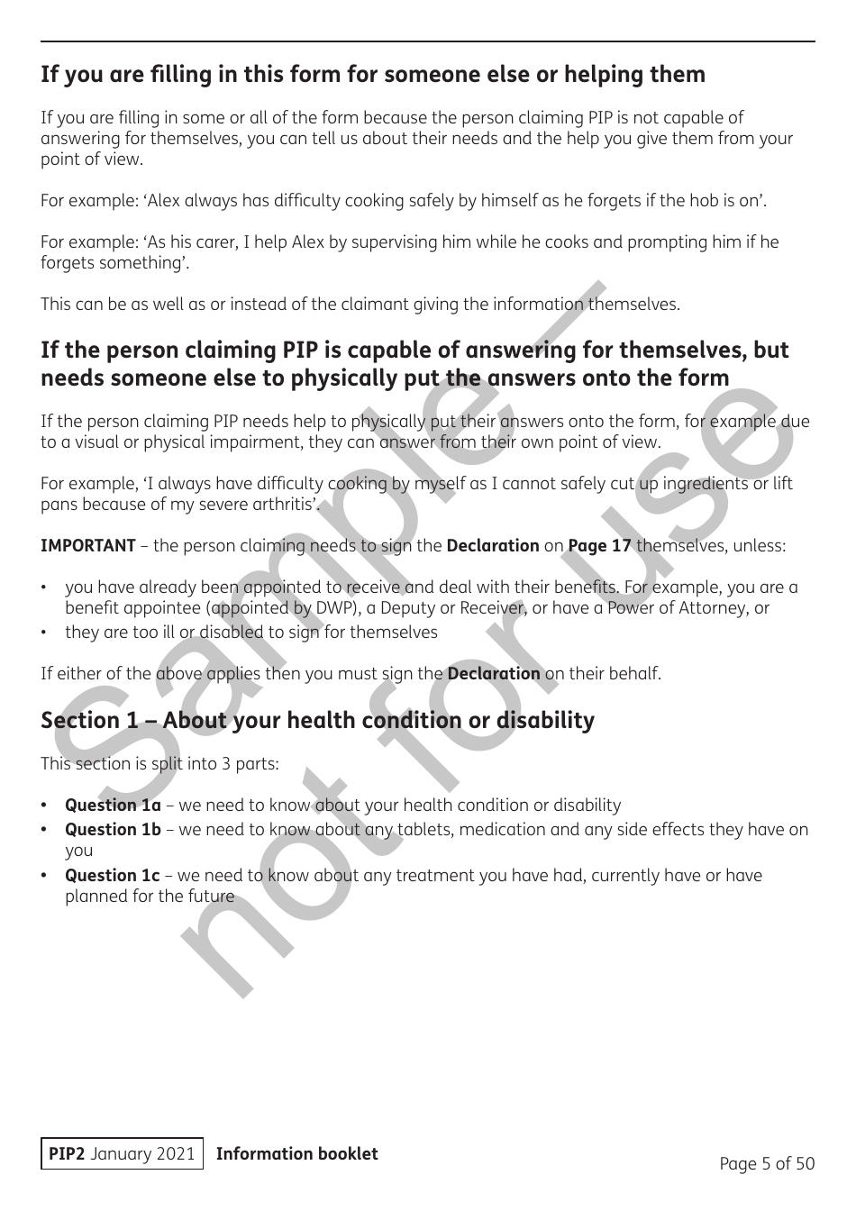 Form PIP2 Personal Independence Payment Information Booklet - Sample - United Kingdom, Page 5