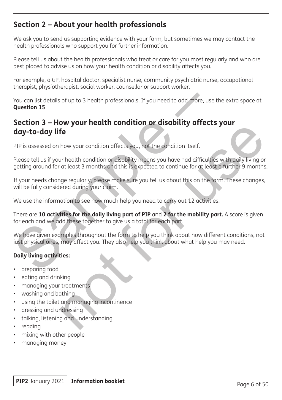Form PIP2 Personal Independence Payment Information Booklet - Sample - United Kingdom, Page 6