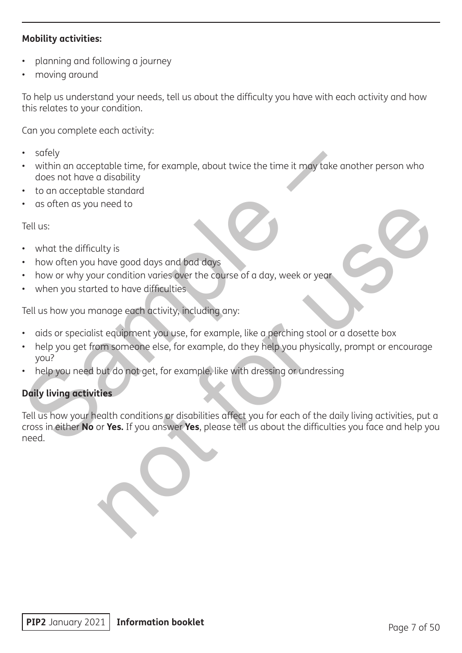 Form PIP2 Personal Independence Payment Information Booklet - Sample - United Kingdom, Page 7