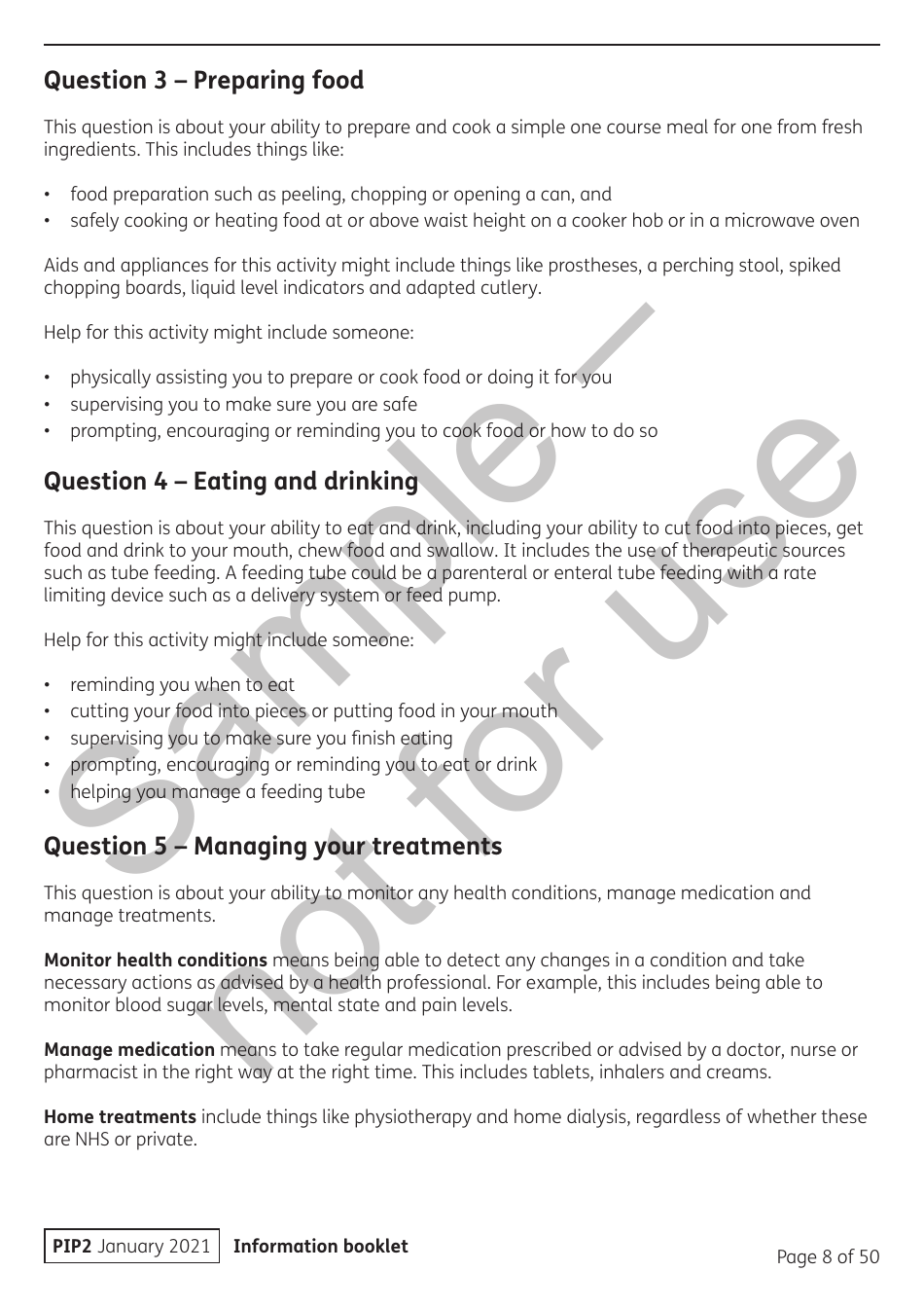 Form PIP2 Personal Independence Payment Information Booklet - Sample - United Kingdom, Page 8