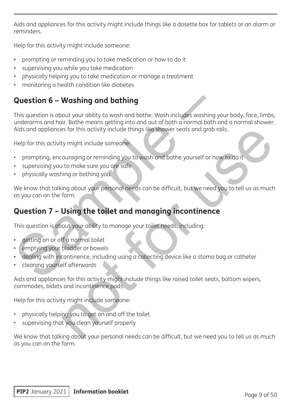 Form PIP2 Personal Independence Payment Information Booklet - Sample - United Kingdom, Page 9