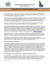 Document preview: Idaho Mortgage Broker/Lender License Company New Application Checklist - Idaho