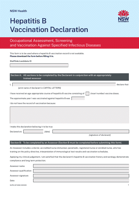 Hepatitis B Vaccination Declaration - New South Wales, Australia Download Pdf