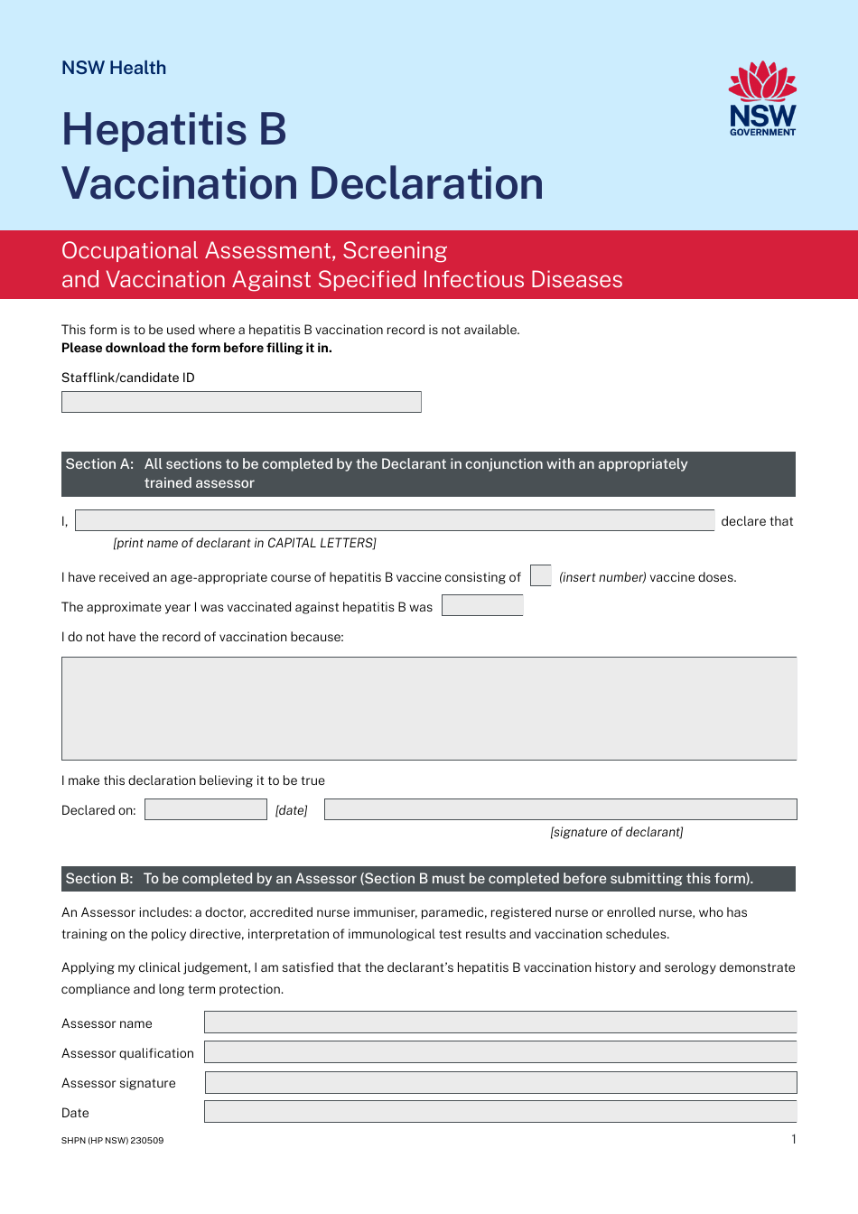 New South Wales Australia Hepatitis B Vaccination Declaration - Fill ...