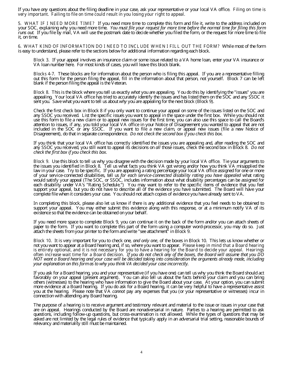 VA Form 9 Appeal to Board of Veterans Appeals, Page 4