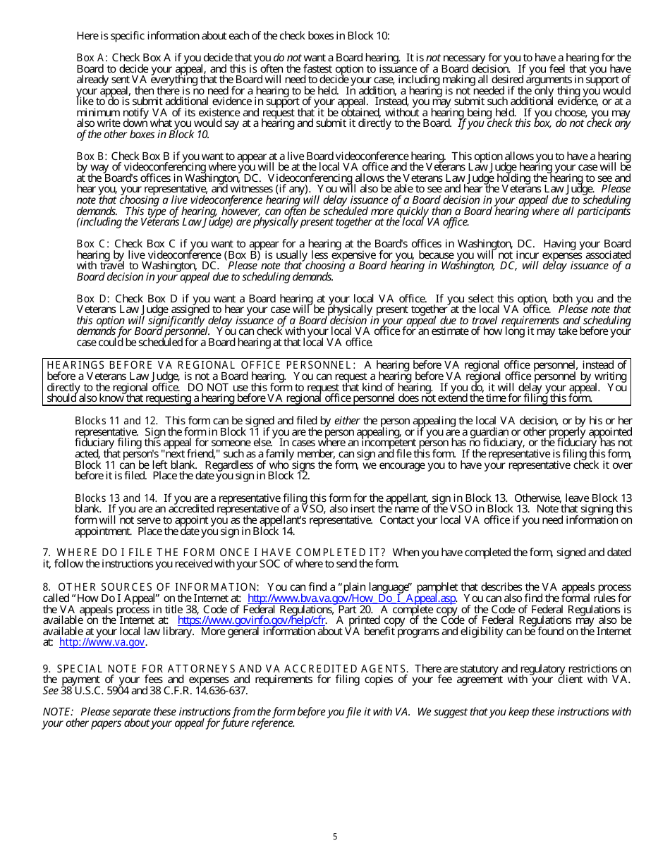 VA Form 9 Appeal to Board of Veterans Appeals, Page 5