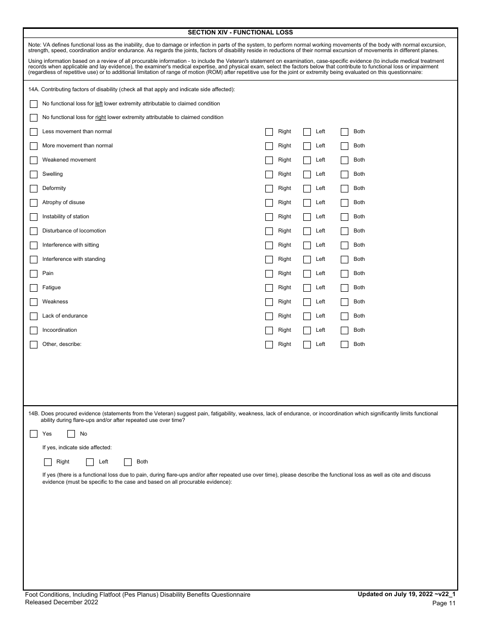 Foot Conditions, Including Flatfoot (Pes Planus) Disability Benefits Questionnaire, Page 11