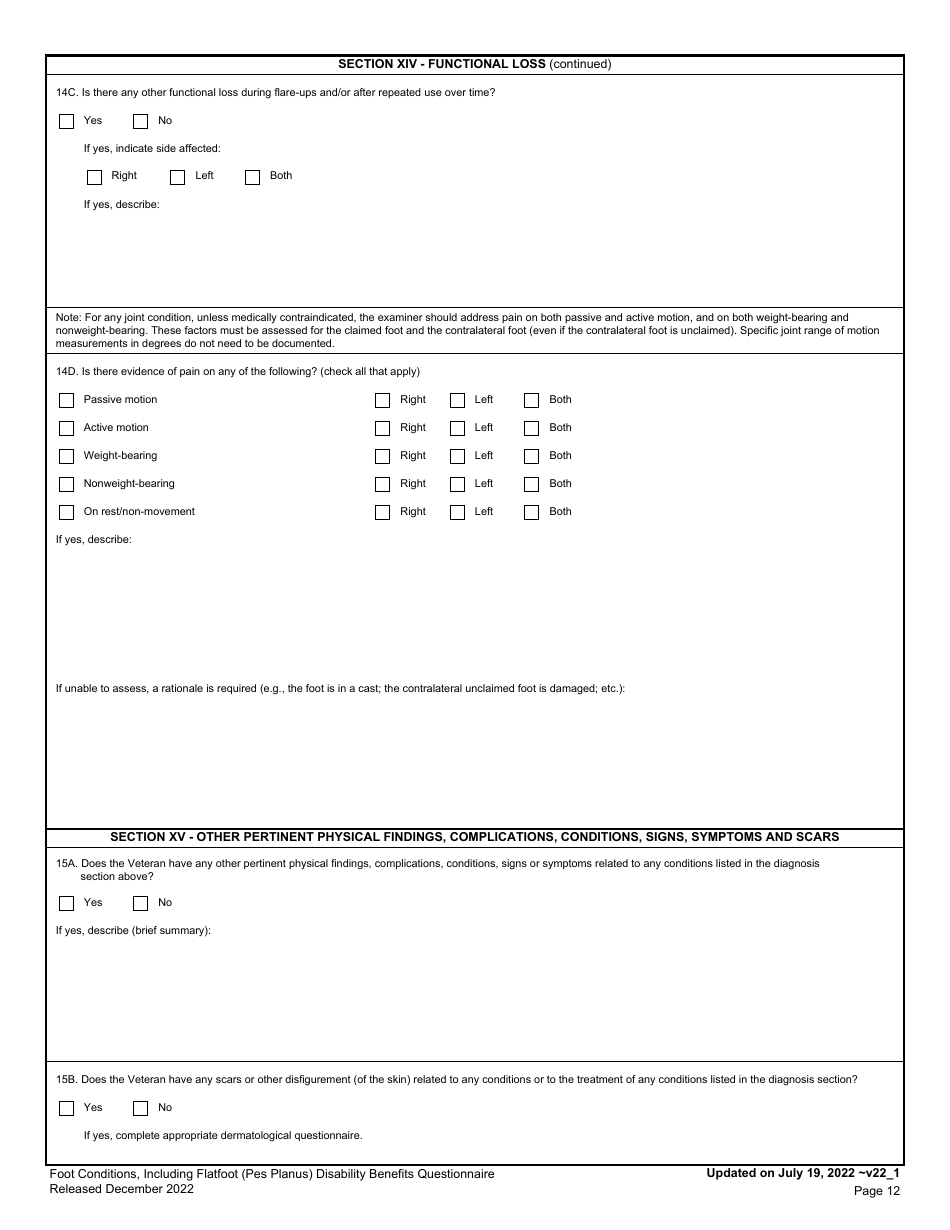 Foot Conditions, Including Flatfoot (Pes Planus) Disability Benefits Questionnaire, Page 12