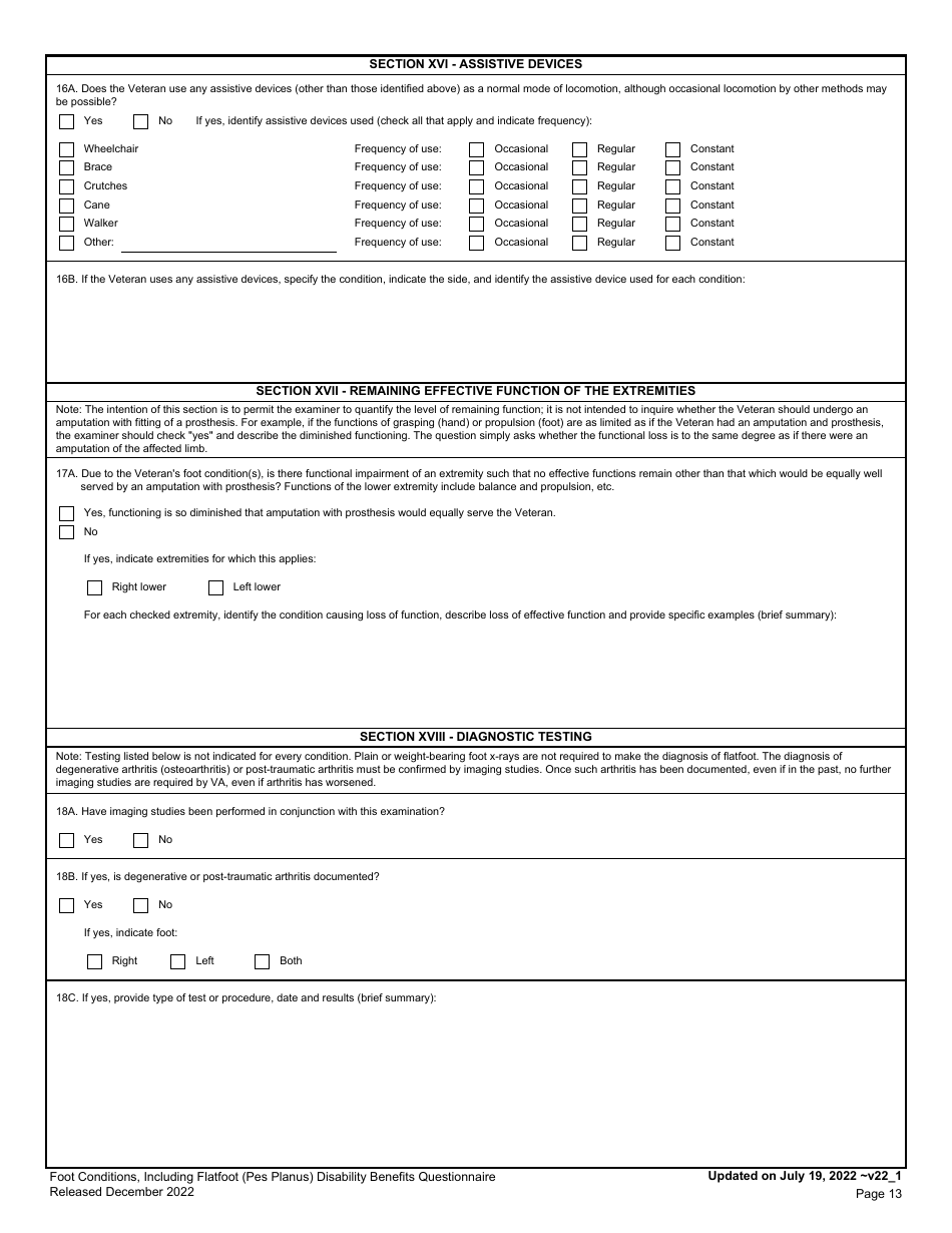 Foot Conditions, Including Flatfoot (Pes Planus) Disability Benefits Questionnaire, Page 13