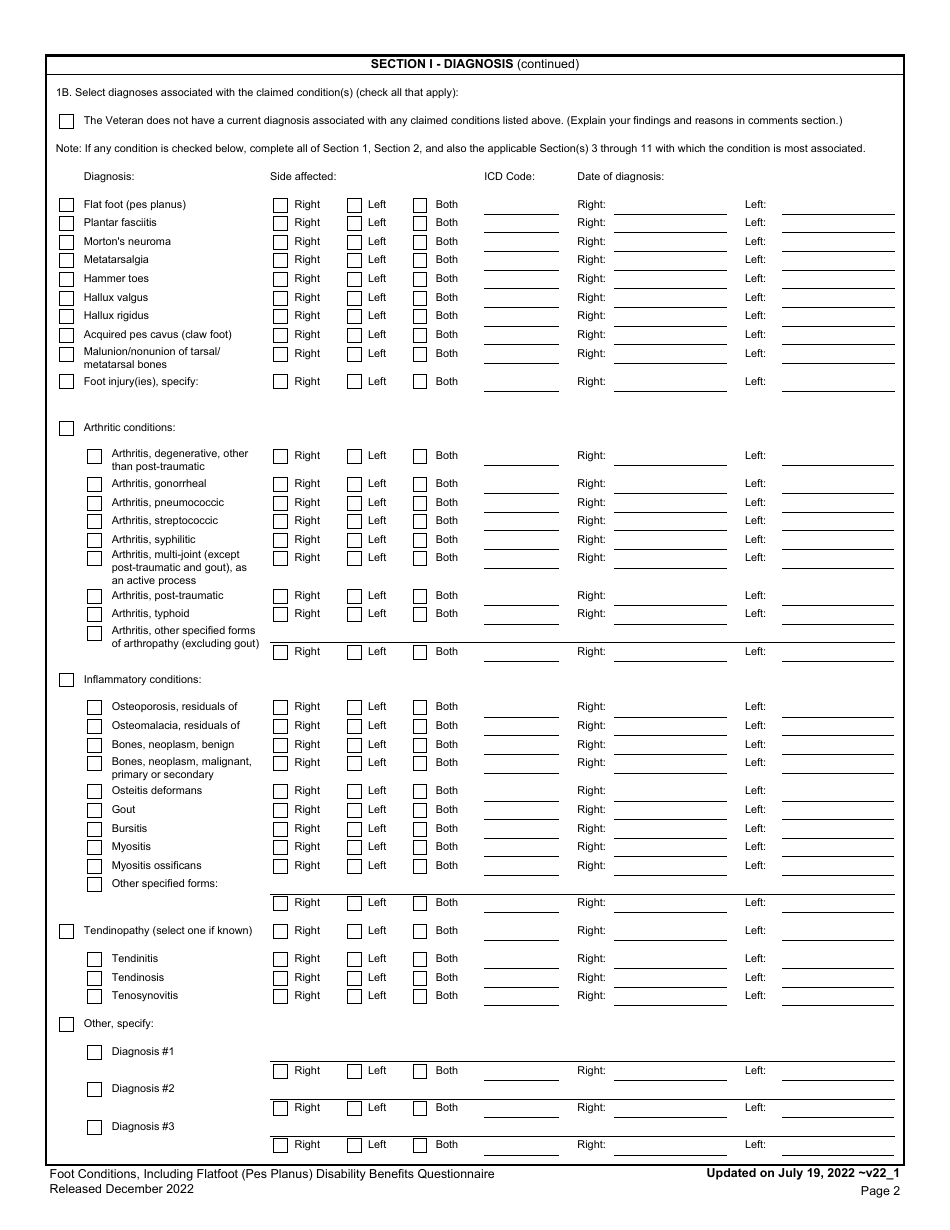 Foot Conditions, Including Flatfoot (Pes Planus) Disability Benefits Questionnaire, Page 2