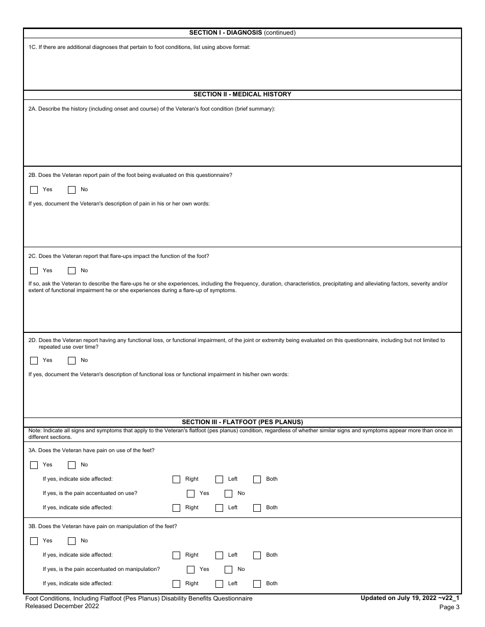 Foot Conditions, Including Flatfoot (Pes Planus) Disability Benefits Questionnaire, Page 3