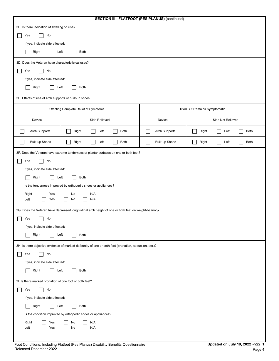 Foot Conditions, Including Flatfoot (Pes Planus) Disability Benefits Questionnaire, Page 4