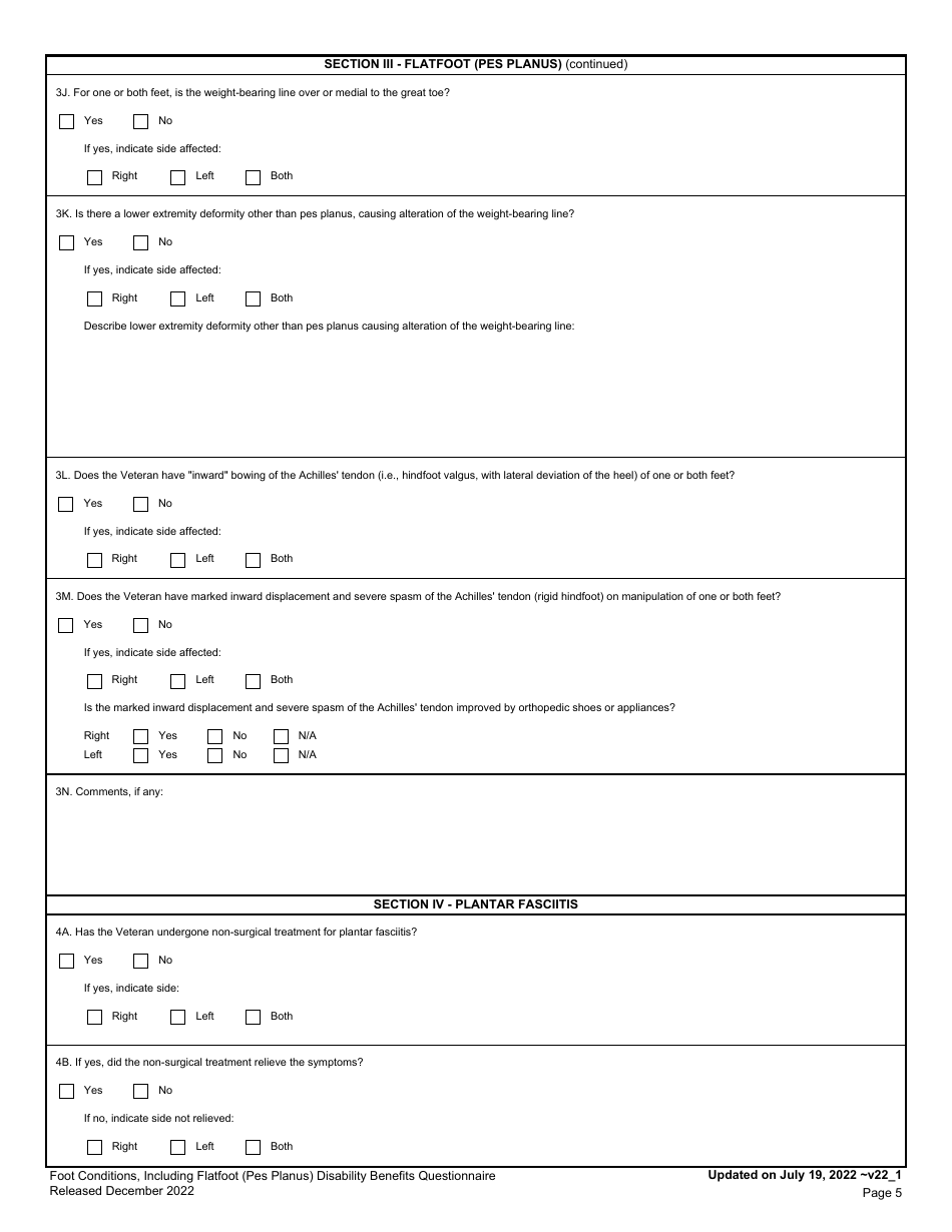 Foot Conditions, Including Flatfoot (Pes Planus) Disability Benefits Questionnaire, Page 5