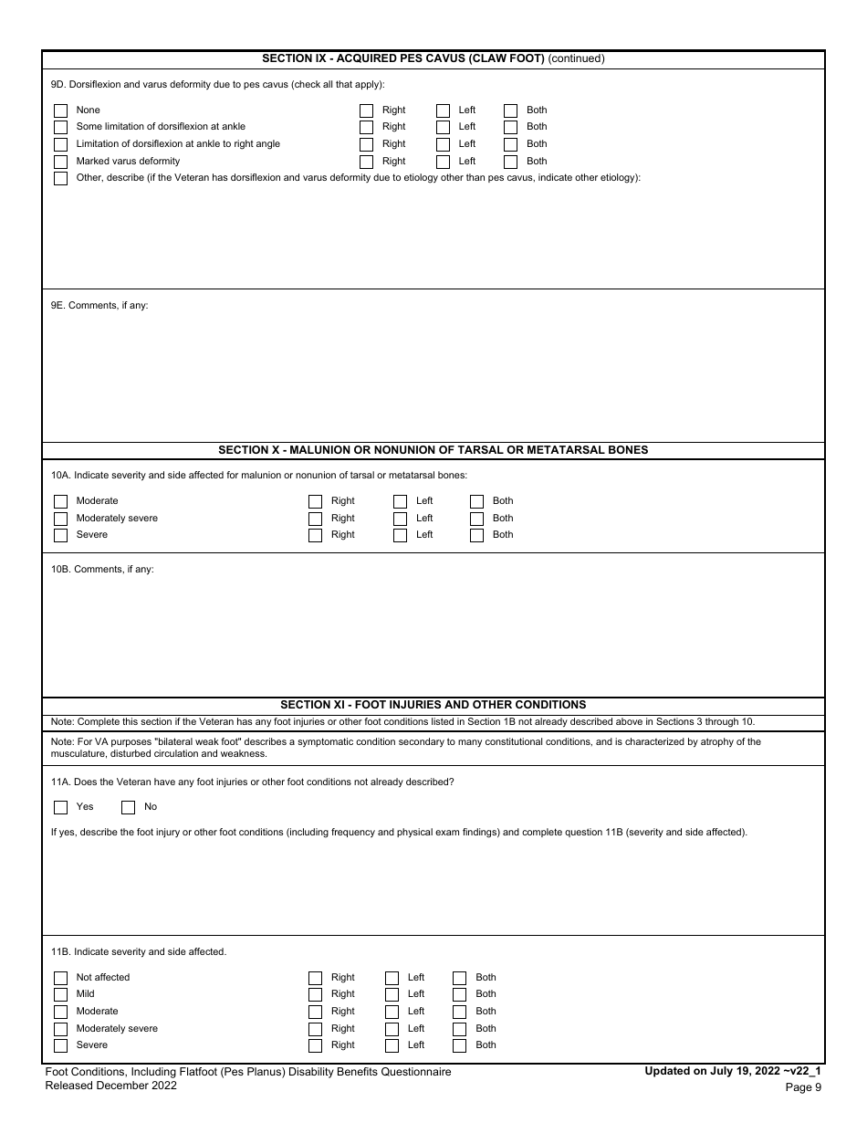 Foot Conditions, Including Flatfoot (Pes Planus) Disability Benefits Questionnaire, Page 9