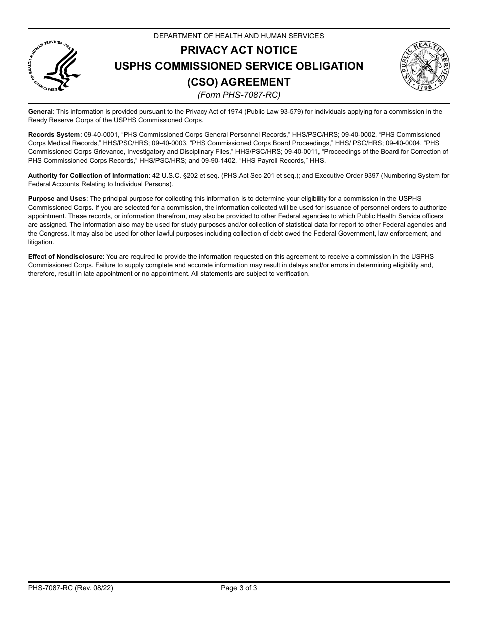 Form PHS-7087-RC USPHS Commissioned Service Obligation (Cso) Agreement, Page 3