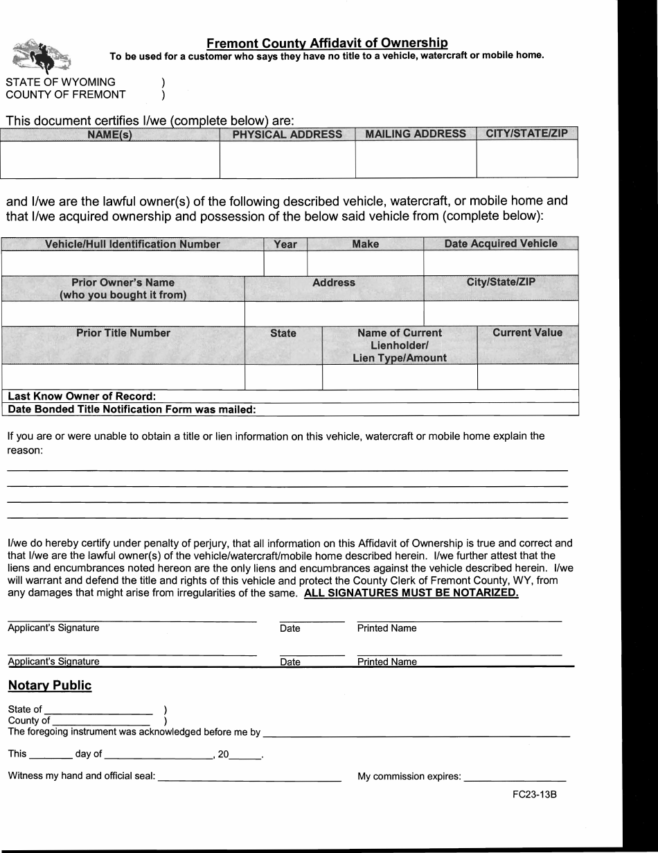 Form FC23-13B - Fill Out, Sign Online and Download Fillable PDF ...