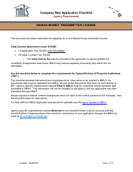 Document preview: Hawaii Money Transmitter License Company New Application Checklist - Hawaii