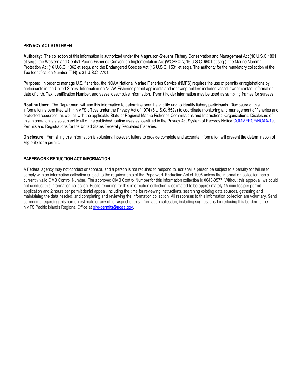 Pacific Islands Permit Application - Main Hawaiian Islands Non-commercial Bottomfish Permit, Page 3
