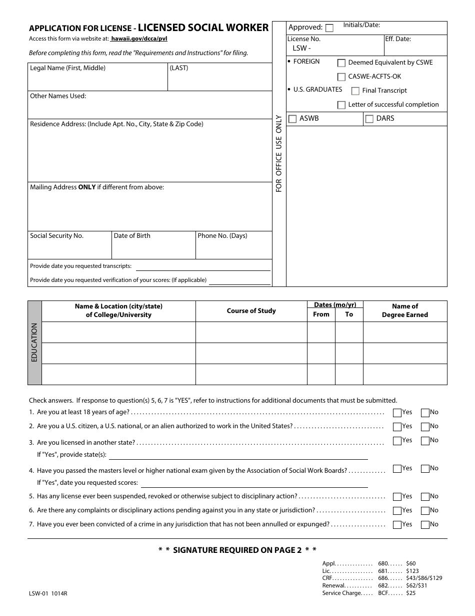 Form LSW 01 Fill Out Sign Online and Download Fillable PDF Hawaii
