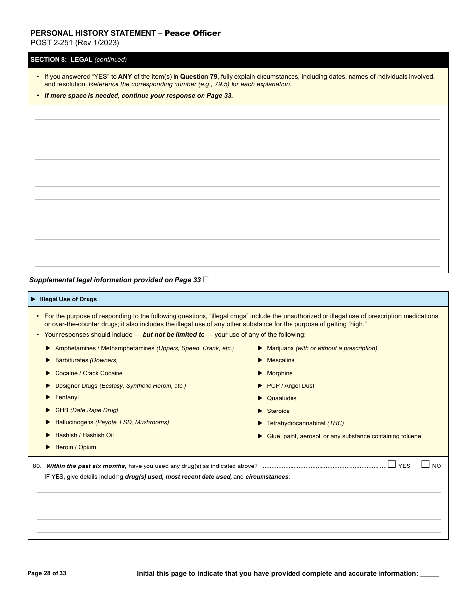 Form POST2-251 Personal History Statement - Peace Officer - California, Page 28
