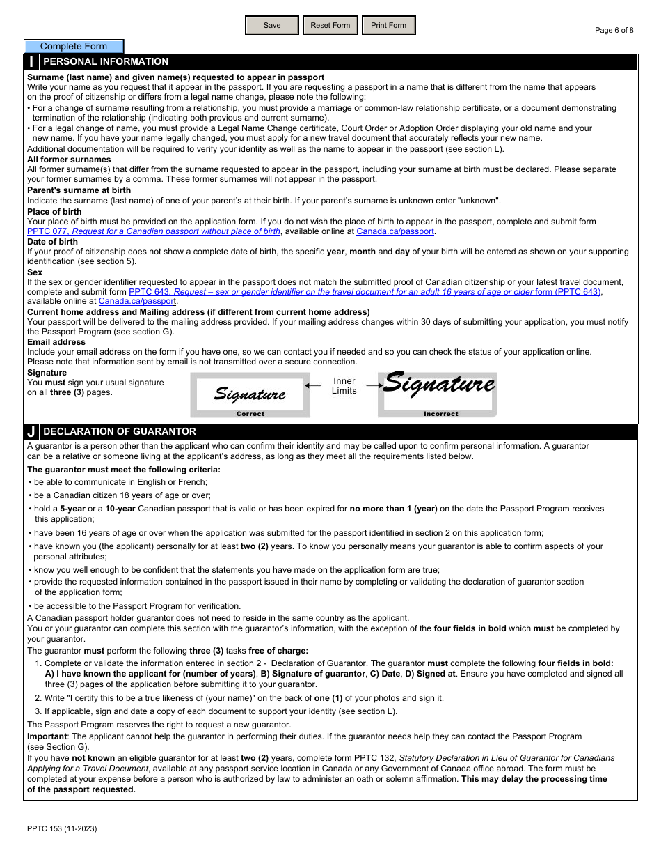 Form PPTC153 Adult General Passport Application for Canadians 16 Years of Age or Over Applying in Canada or the Usa - Canada, Page 6