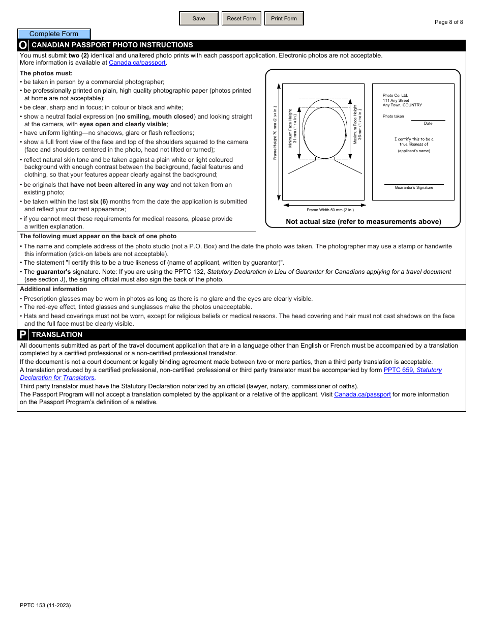 Form PPTC153 Adult General Passport Application for Canadians 16 Years of Age or Over Applying in Canada or the Usa - Canada, Page 8