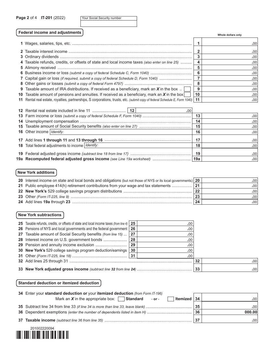 Form IT-201 Download Fillable PDF or Fill Online Resident Income Tax ...